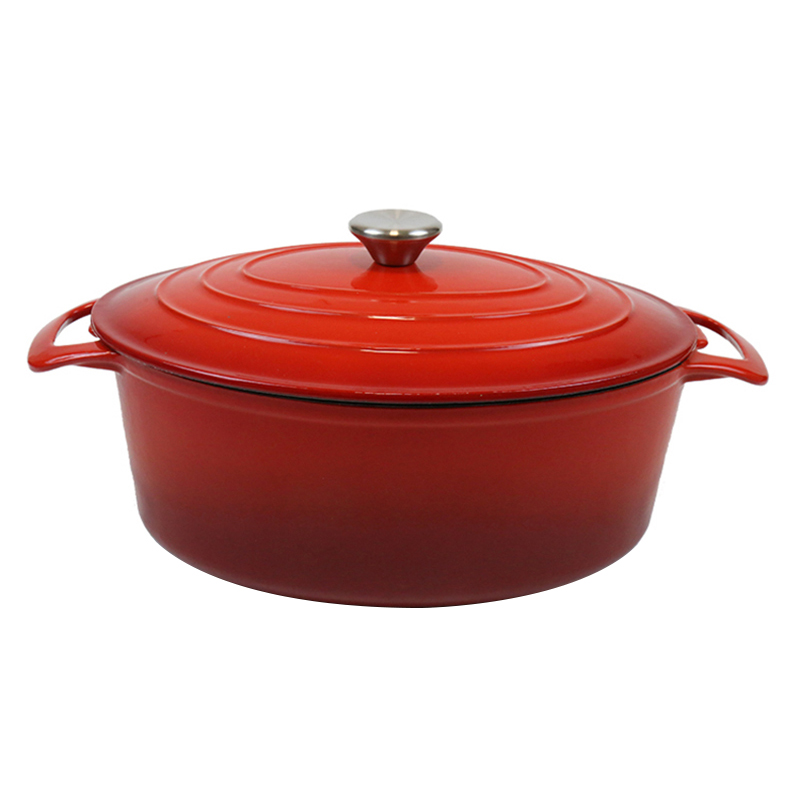 Factory Custom Logo Enameled Cast Iron Dutch Oven Shallow Casserole with Dual Handle